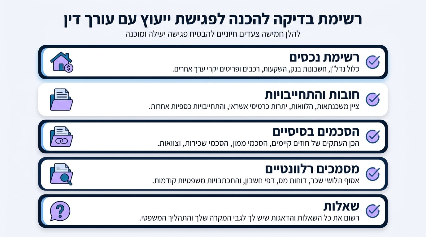 צ'ק ליסט – מה להביא לפגישה עם עורך דין לעריכת הסכם חיים משותפים