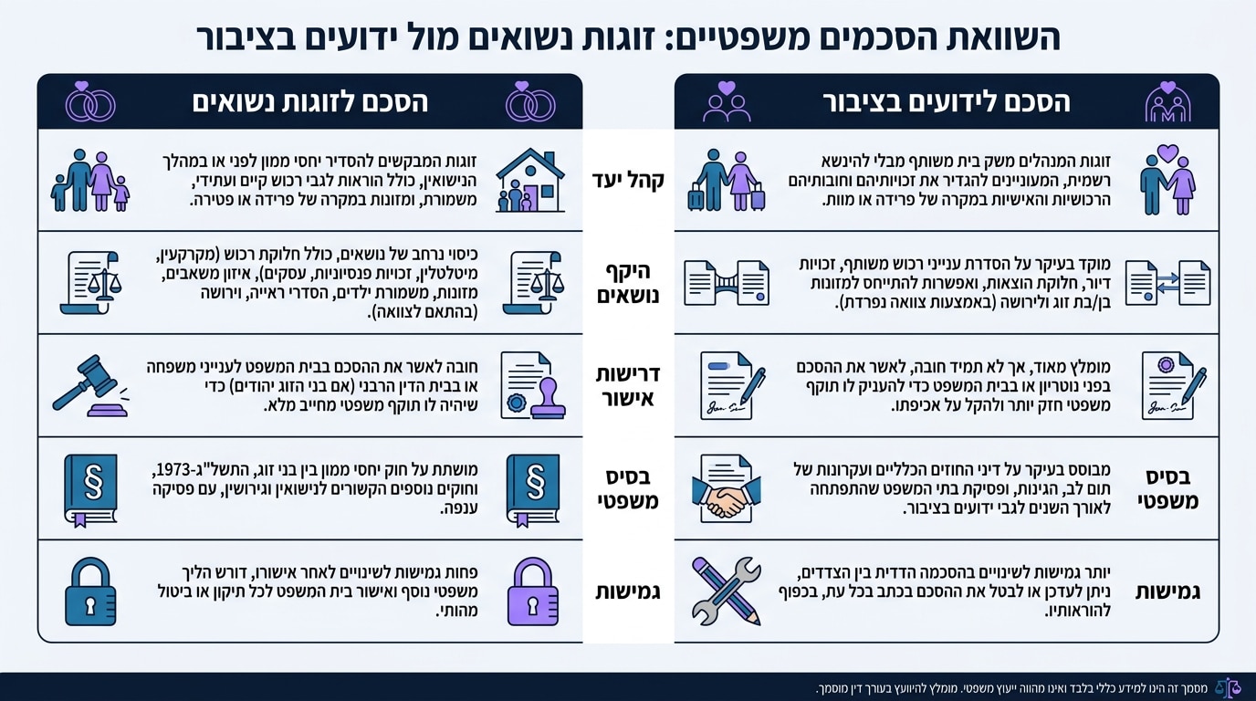 השוואה בין הסכם חיים משותפים להסכם ממון לידועים בציבור