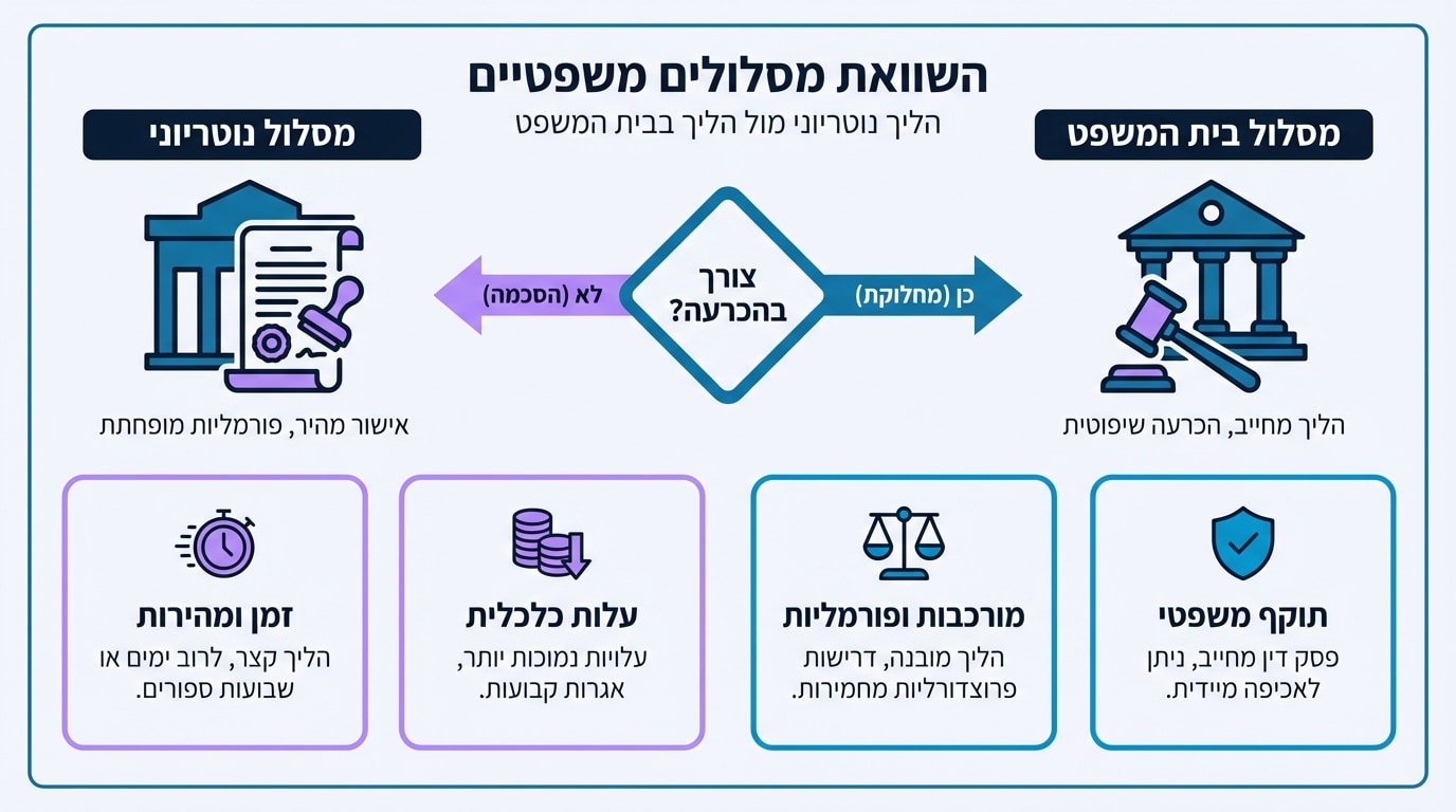 נוטריון או בית משפט — כיצד לבחור את המסלול הנכון לאישור הסכם ממון