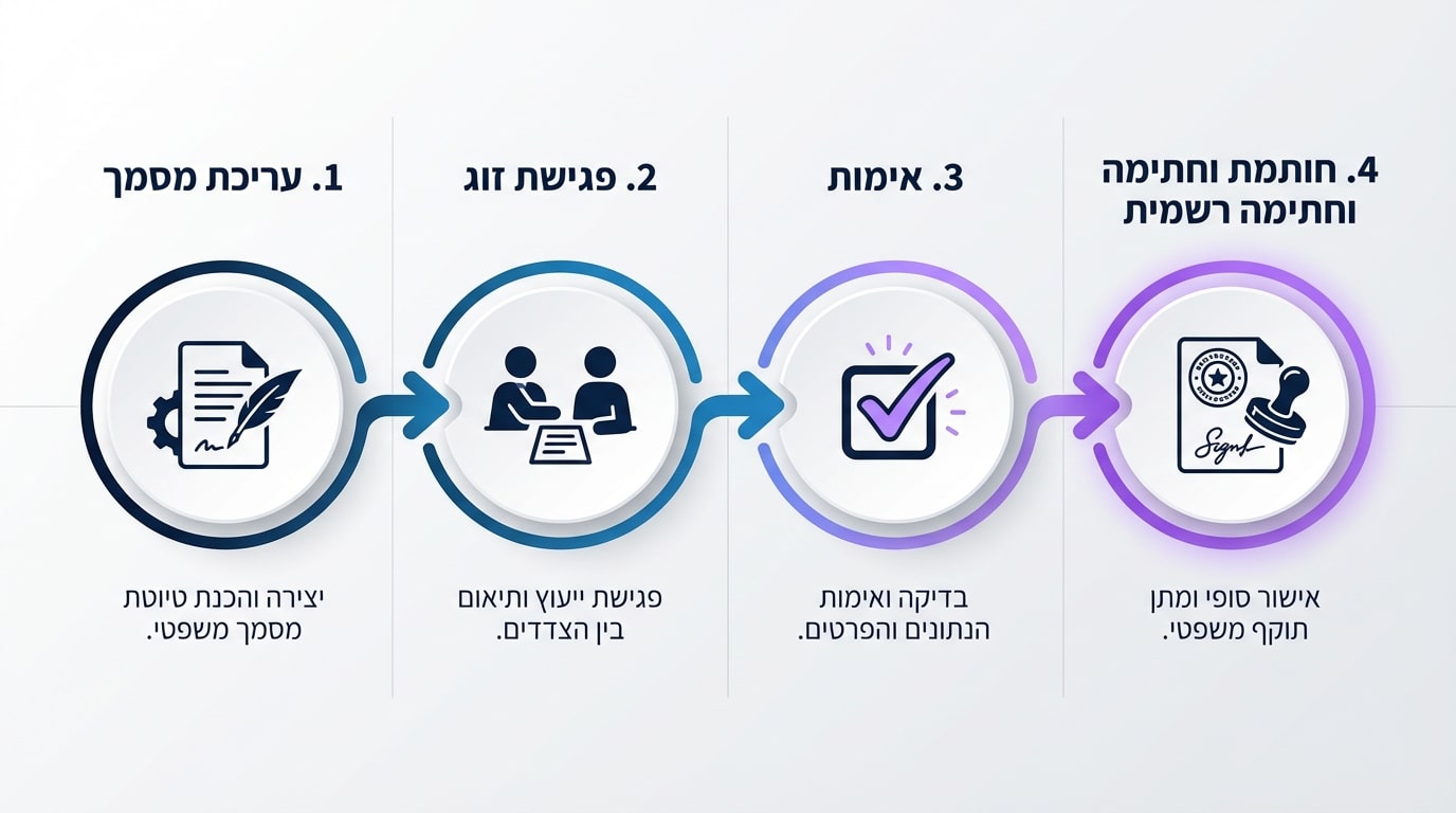 ארבעת השלבים בתהליך האישור הנוטריוני להסכם ממון
